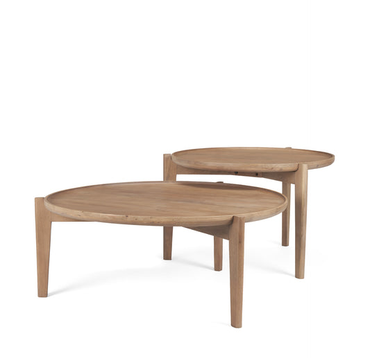 Round Brown Solid Wood Nesting Coffee Tables (special order)