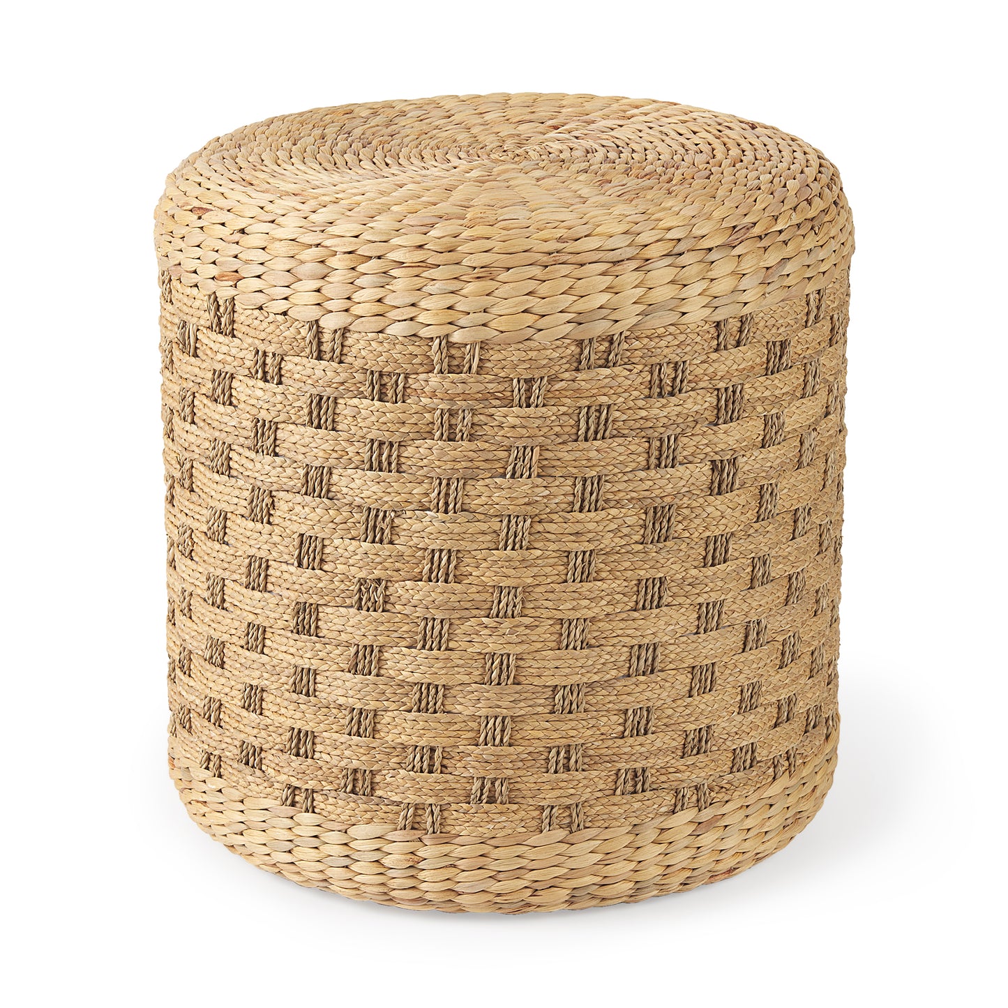Light Brown Woven Seagrass Round Pouf