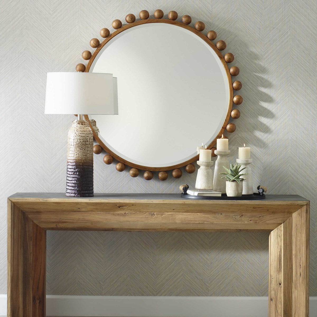 Mango Wood Round Mirror 44"