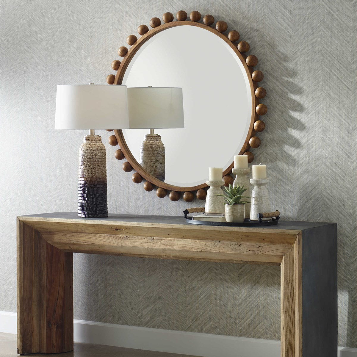 Mango Wood Round Mirror 44"