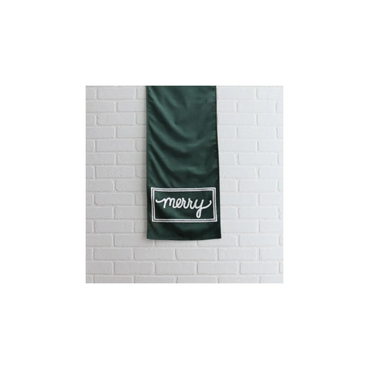 Merry Script  Velvet Table Runner Green