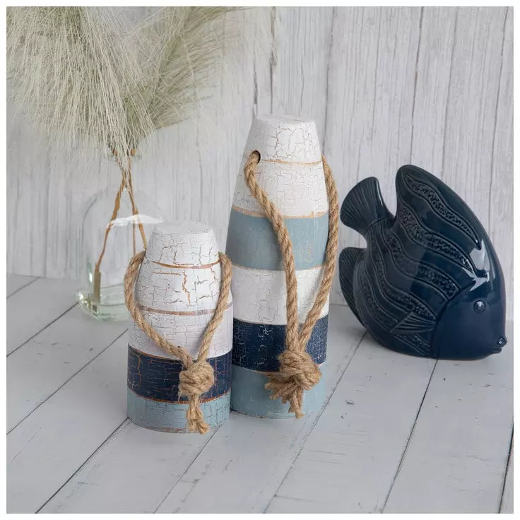 Blue & White Wood Buoy (set of 2)