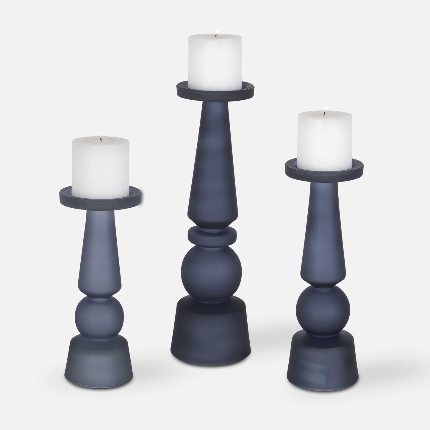 Blue Glass Candle Sticks w/ Candles