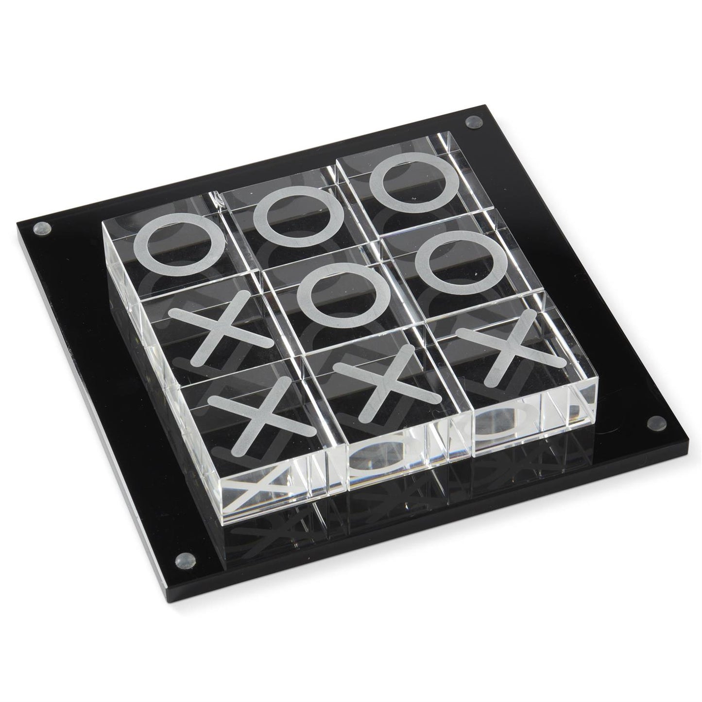 9 Inch Black & Clear Crystal Glass Tic Tac Toe Game Board