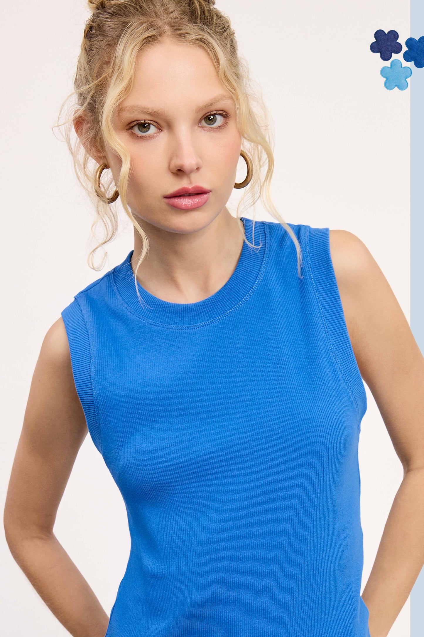 Basic Ribbed Crew Neck Sleeveless Top
