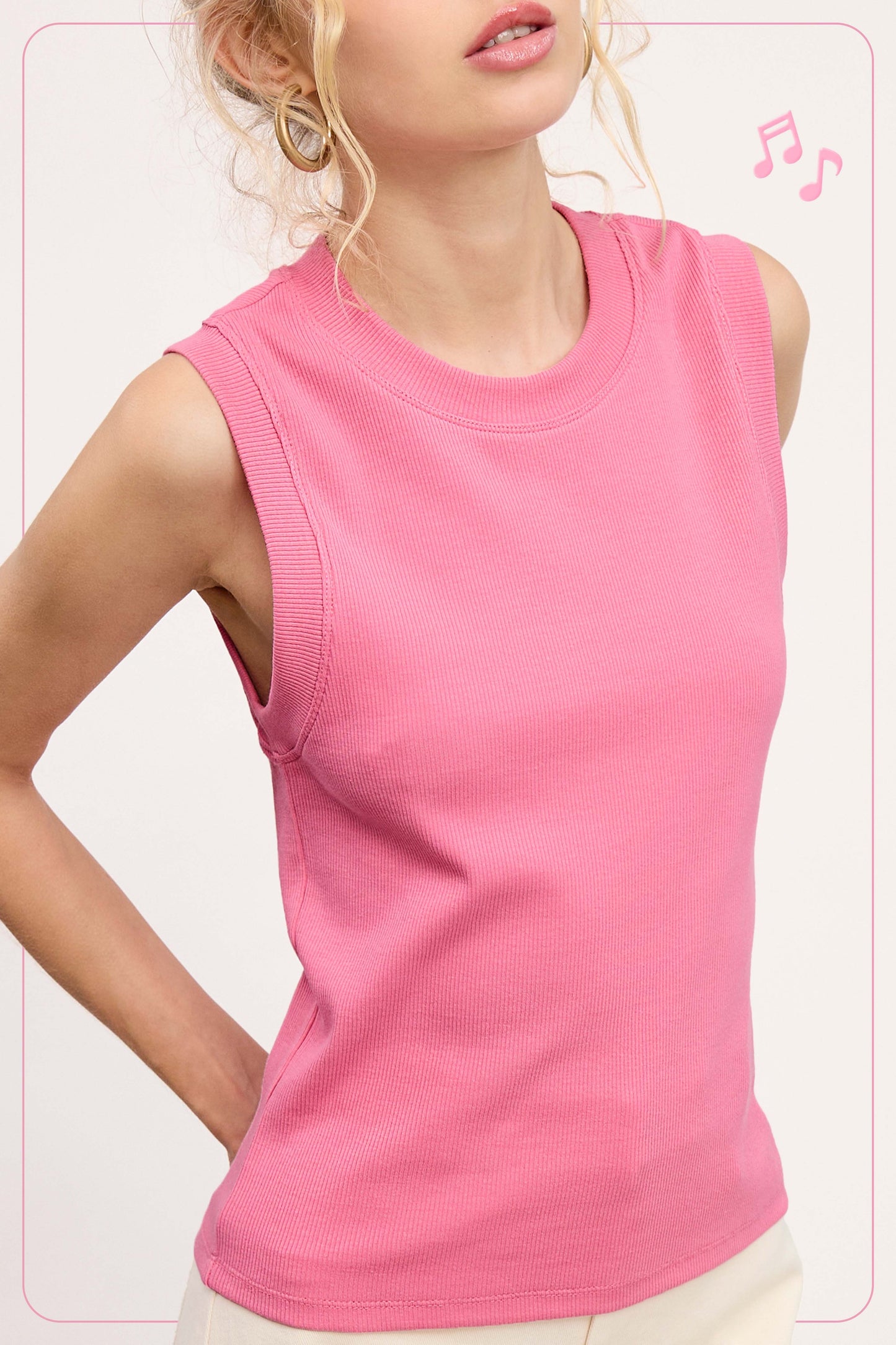 Basic Ribbed Crew Neck Sleeveless Top