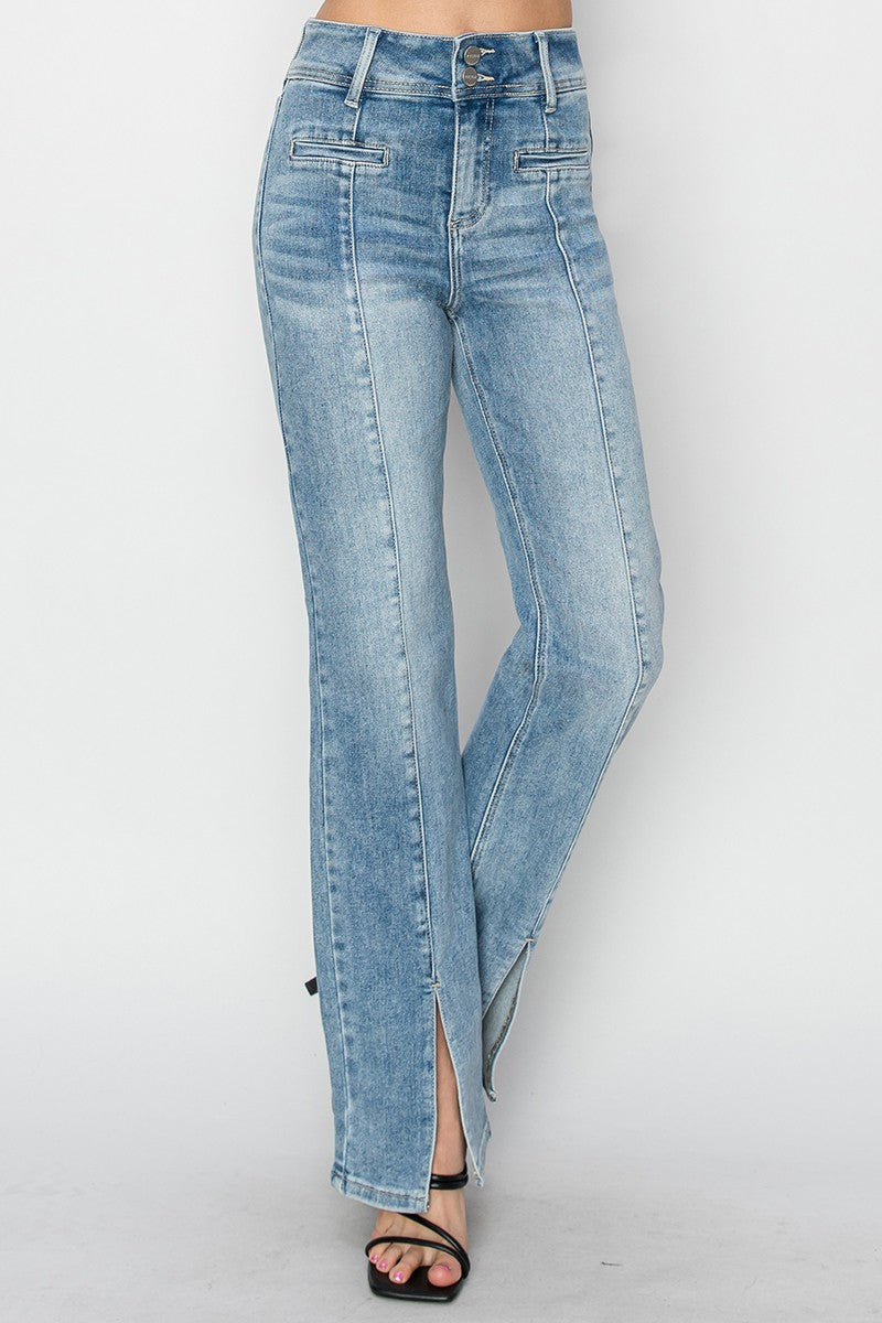 High-Rise Ankle Straight Front Open Slit Jeans