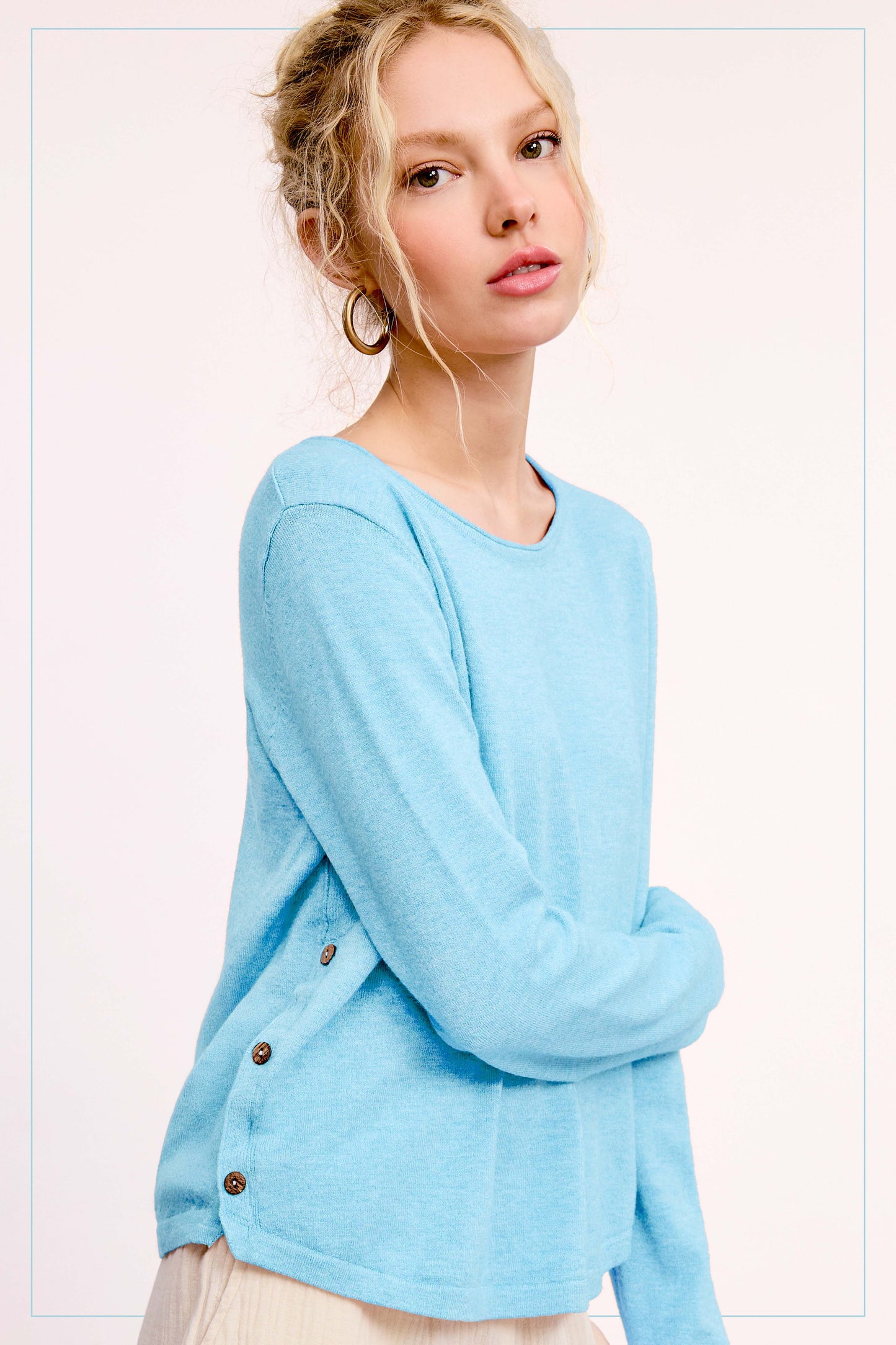 Super soft Rolled Hem side Button Top
