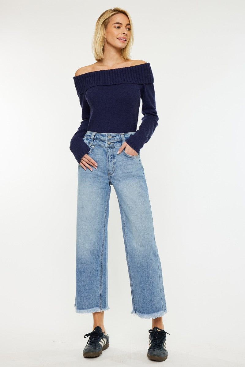 High rise crop wide jeans