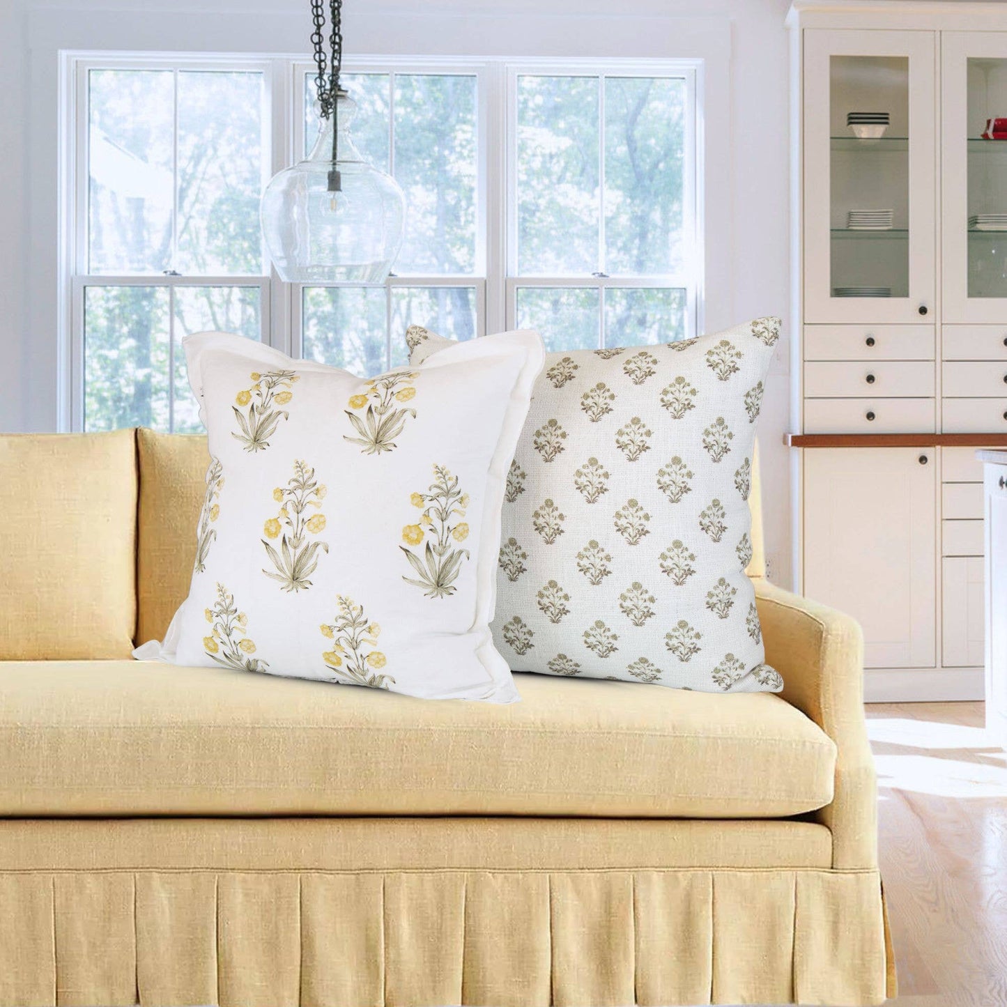 Sage Floral Block Print Pillow