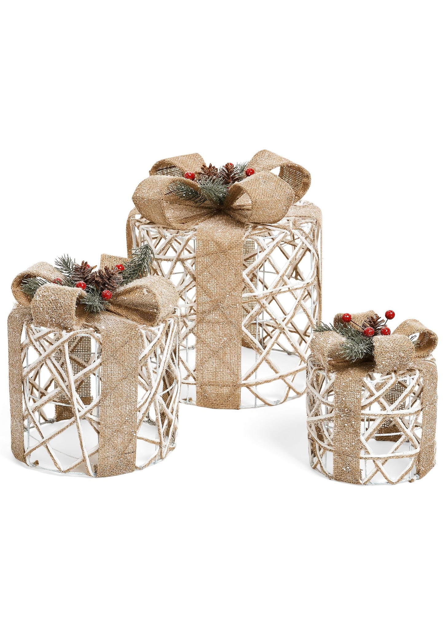 Set of 3 rattan and jute gift boxes,