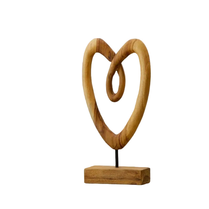 Teak Knotted Heart on Stand - 16"H