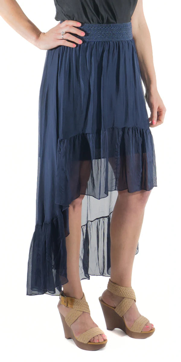 High Low Silk Skirt with Waistband