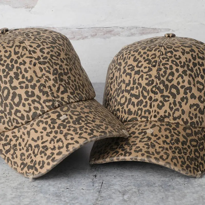 Leopard Distressed Cotton Baseball Cap