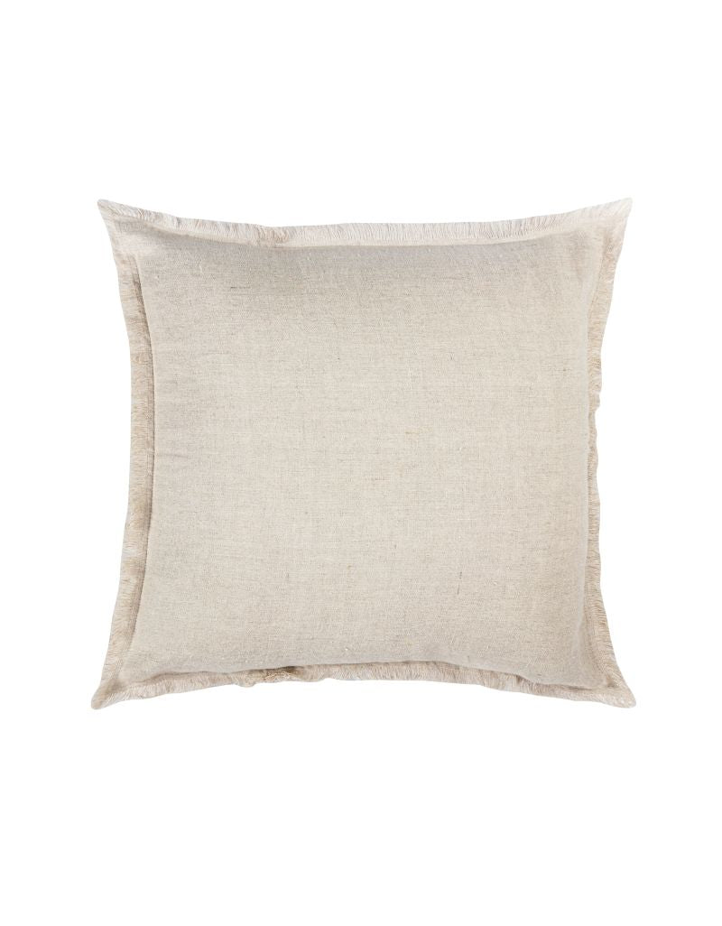Natural Beige Linen Fringe Down 20x20 Pillow