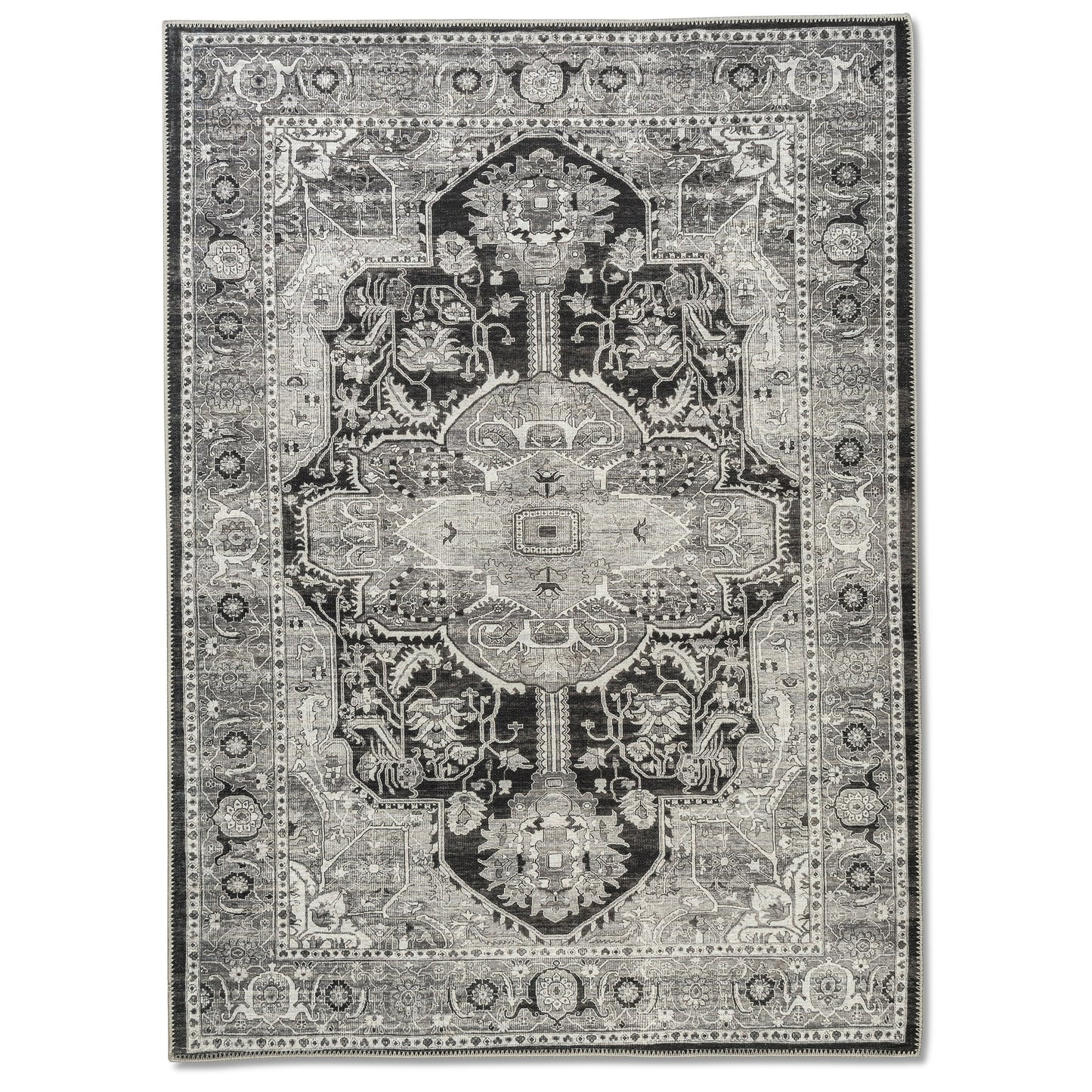3' x 5' Aura Washable Spill Proof Grey White Area Rug