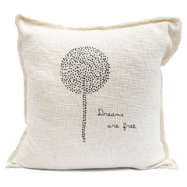 Embroidered Dreams Are Free Pillow 24"x24" BEIGE