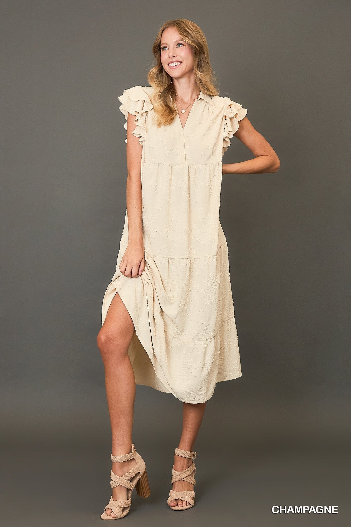Tiered Floral Burn Out Midi Dress