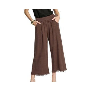 Frayed Hem Wide-Leg Pants
