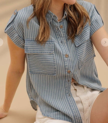 Stripe Button-Down Chambray Shirt