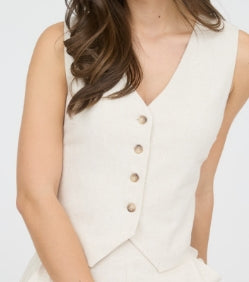 V Neck Button Down Linen Vest