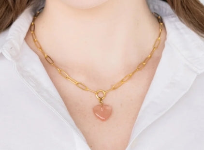 Audrey Heart Necklace (Pink Quartz)
