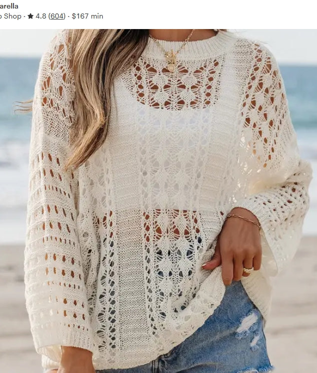 Hollow Out Knit Drop Shoulder Sweater