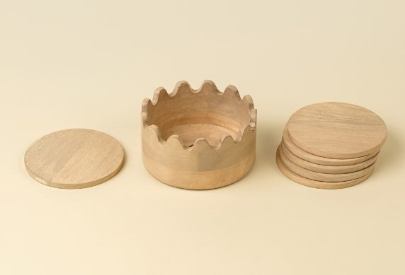 Wooden Coasters in Scalloped Holder