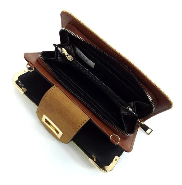 Lexi Straw Turn Lock Crossbody Wallet