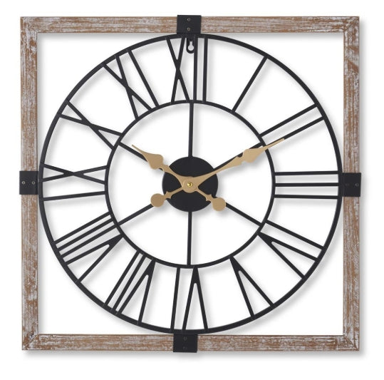 Square Wood & Metal Cutout Wall Clock-22"