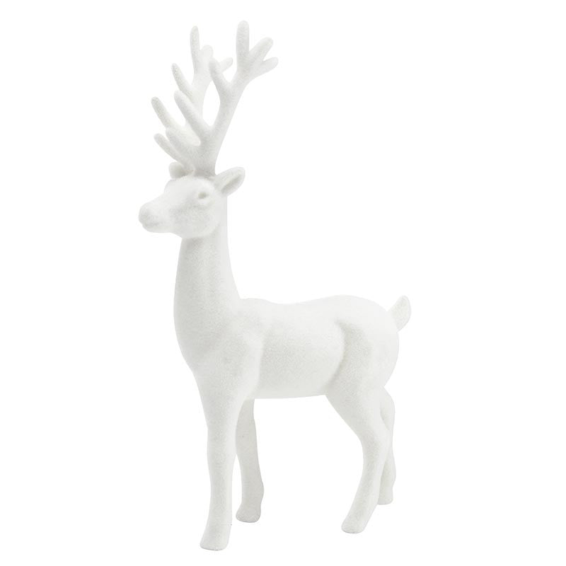 11" Flocked Reindeer - White
