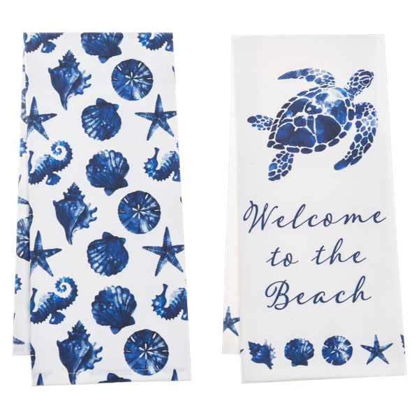 Blue Watercolor Welcome to the Beach Tea Towels