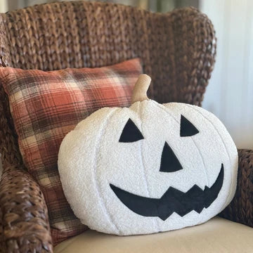 White Sherpa Jack o Lantern Pillow