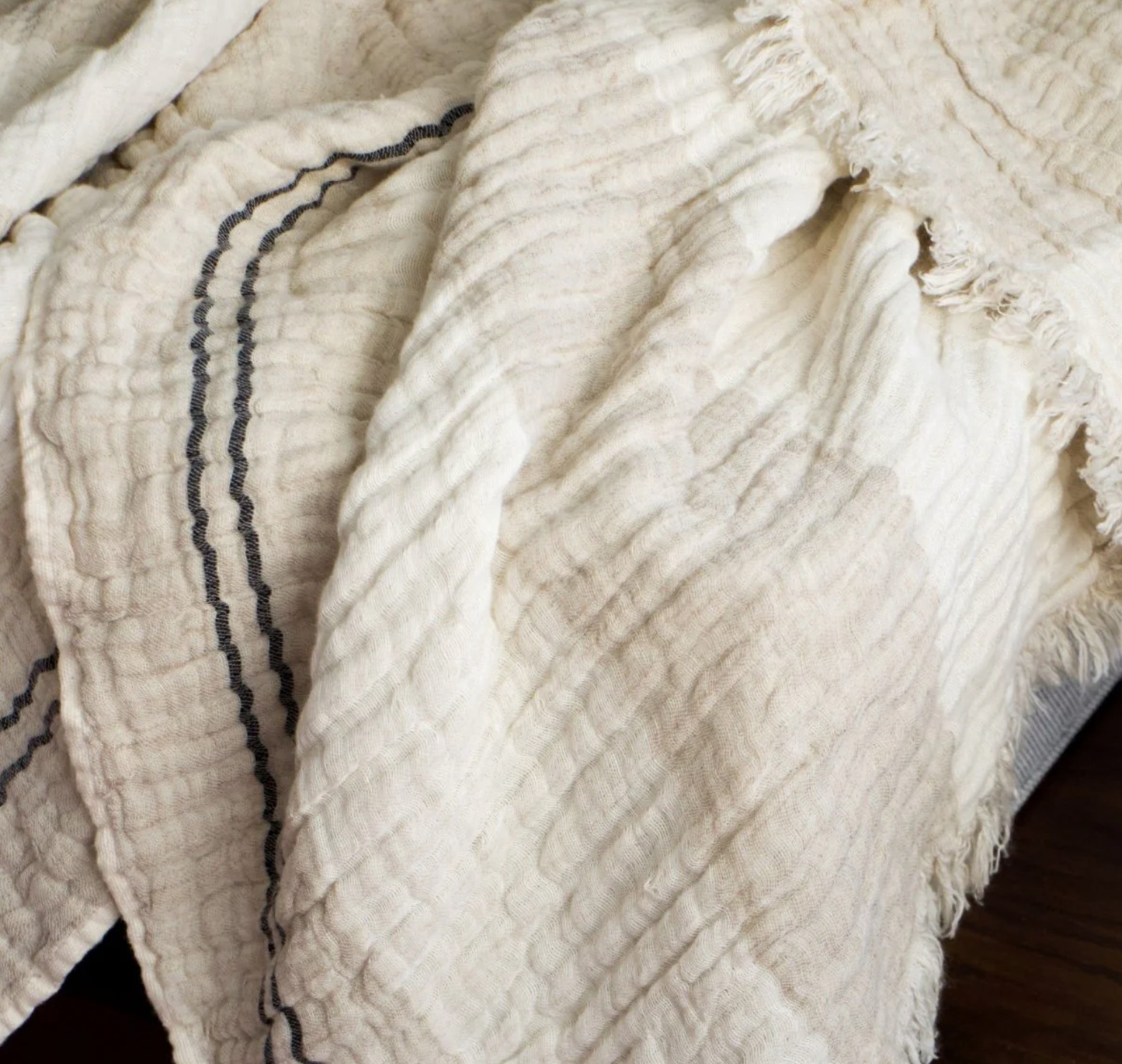 Crinkled Luxe Linen Stripe Throw