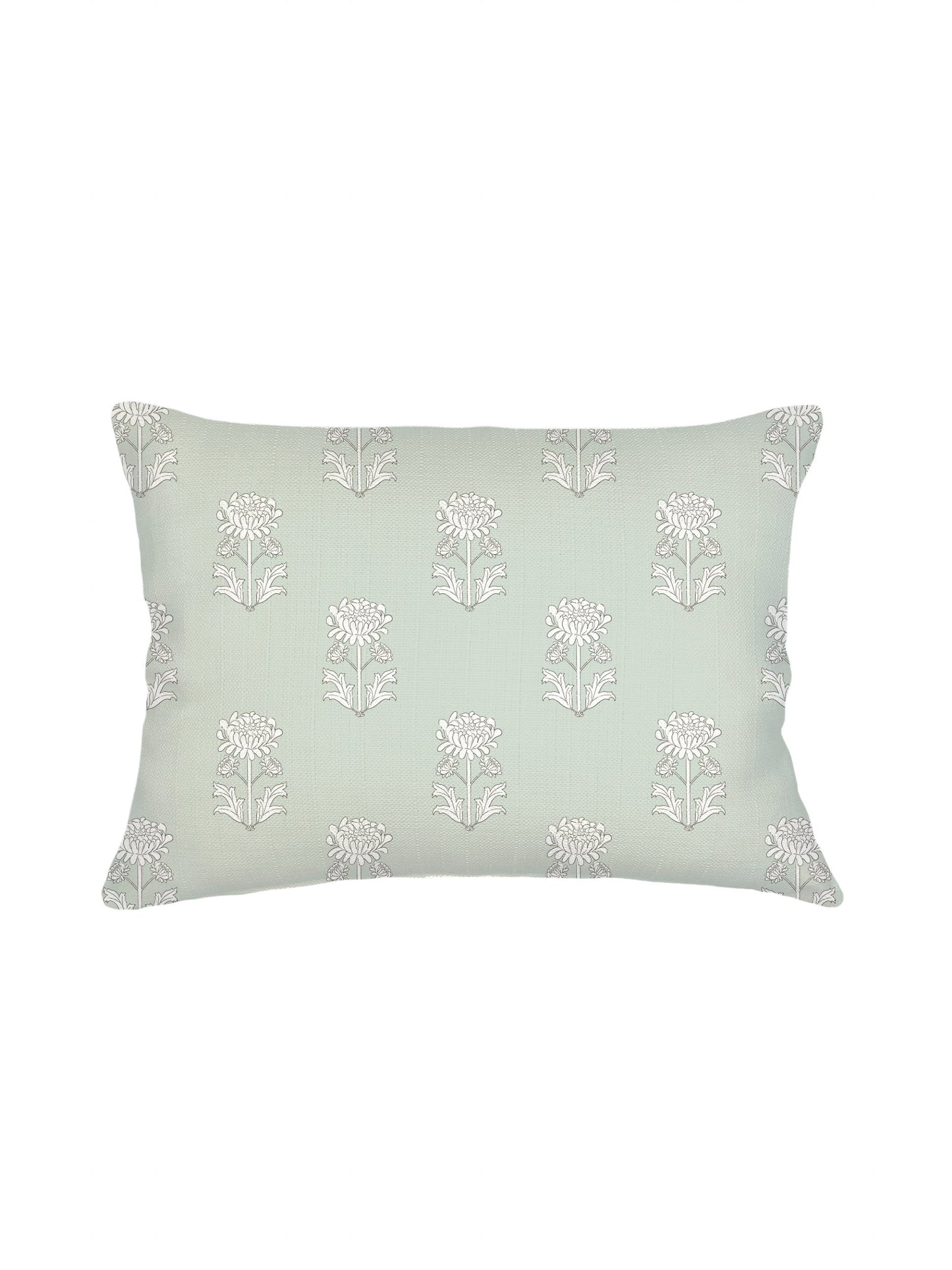 Mint Green Block Print Linen Pillow 14x20-Down Alternative