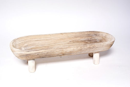 White Wash Wooden Oval Tray with Legs