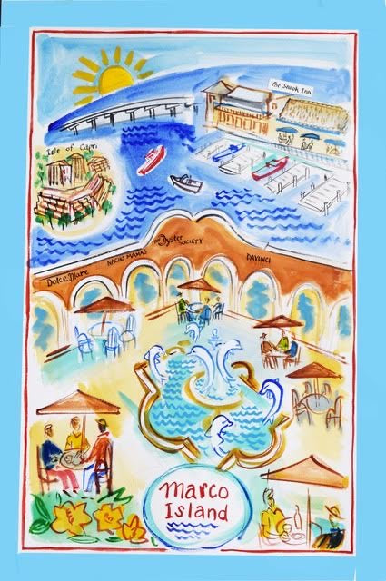 Marco Island Map Tea Towel