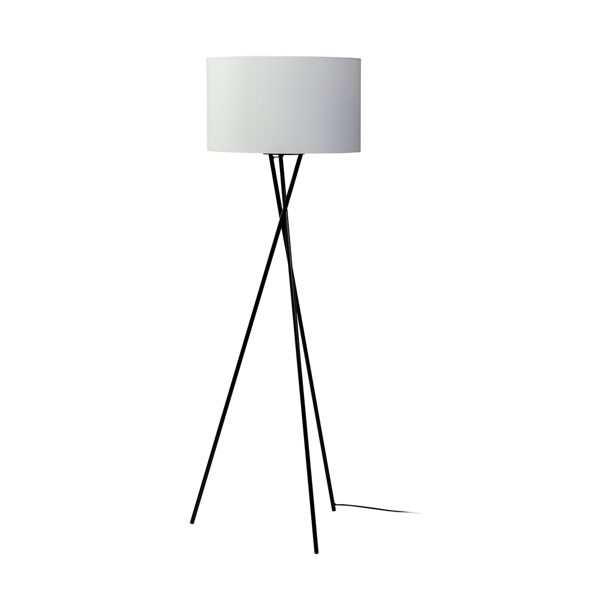 Black Metal W/White Fabric Shade Floor Lamp