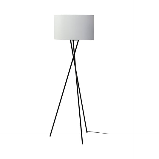 Black Metal W/White Fabric Shade Floor Lamp