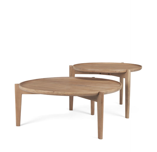 Round Brown Solid Wood Nesting Coffee Tables