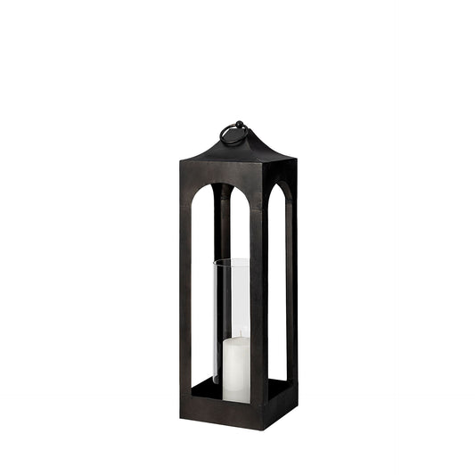 Black Metal Hurricane Lamp with Glass Insert