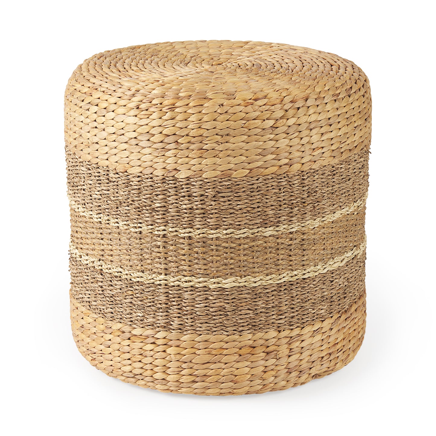 Medium Brown Stripes Seagrass Round Pouf