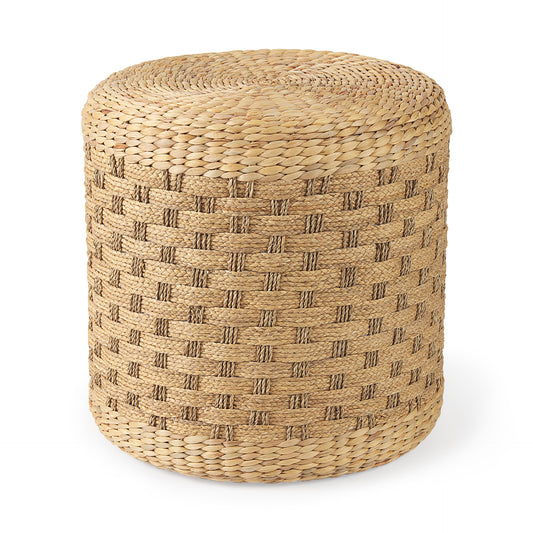 Light Brown Woven Seagrass Round Pouf