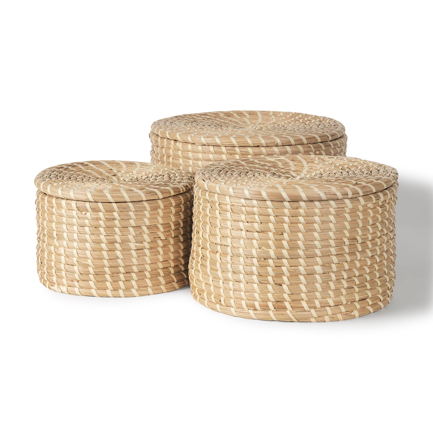 Nesting Seagrass & Palm Leaf Boxes with Lids