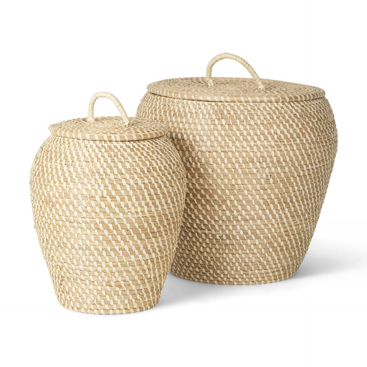 Seagrass Floor Baskets w/ Flat Handled Lid