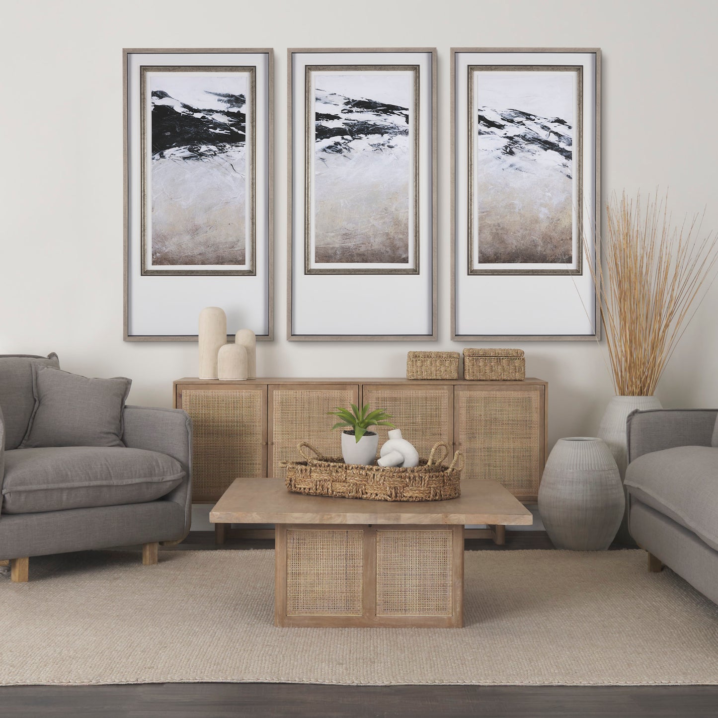 Grier 42" Square Light Brown Wood w/ Cane Coffee Table