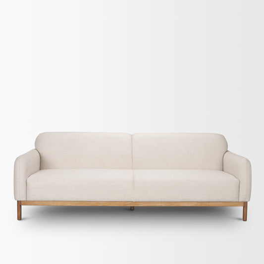 Hale Sofa,  Medium Brown Wood and Oatmeal Fabric