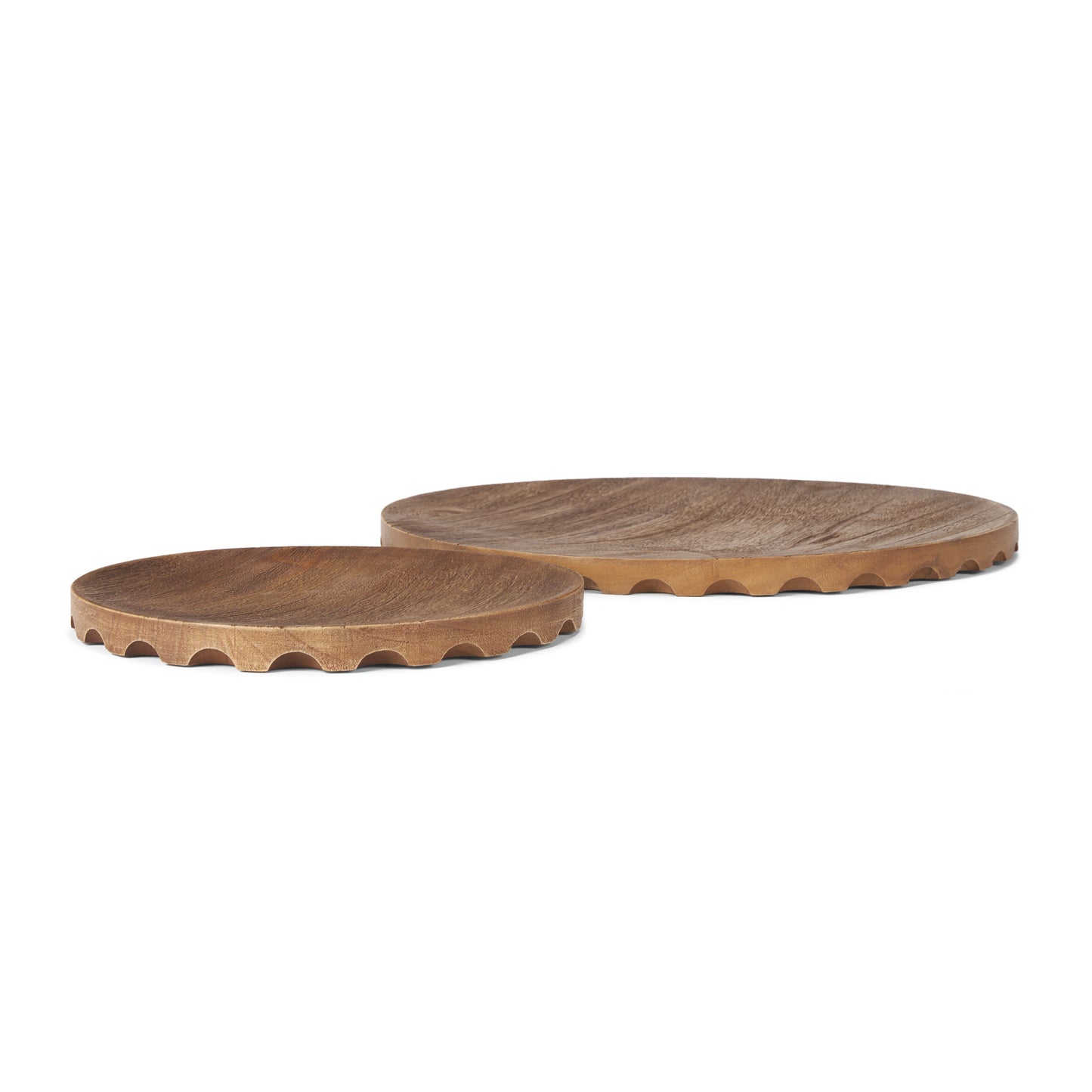 Round Light Brown Wood Scalloped Edged Trays