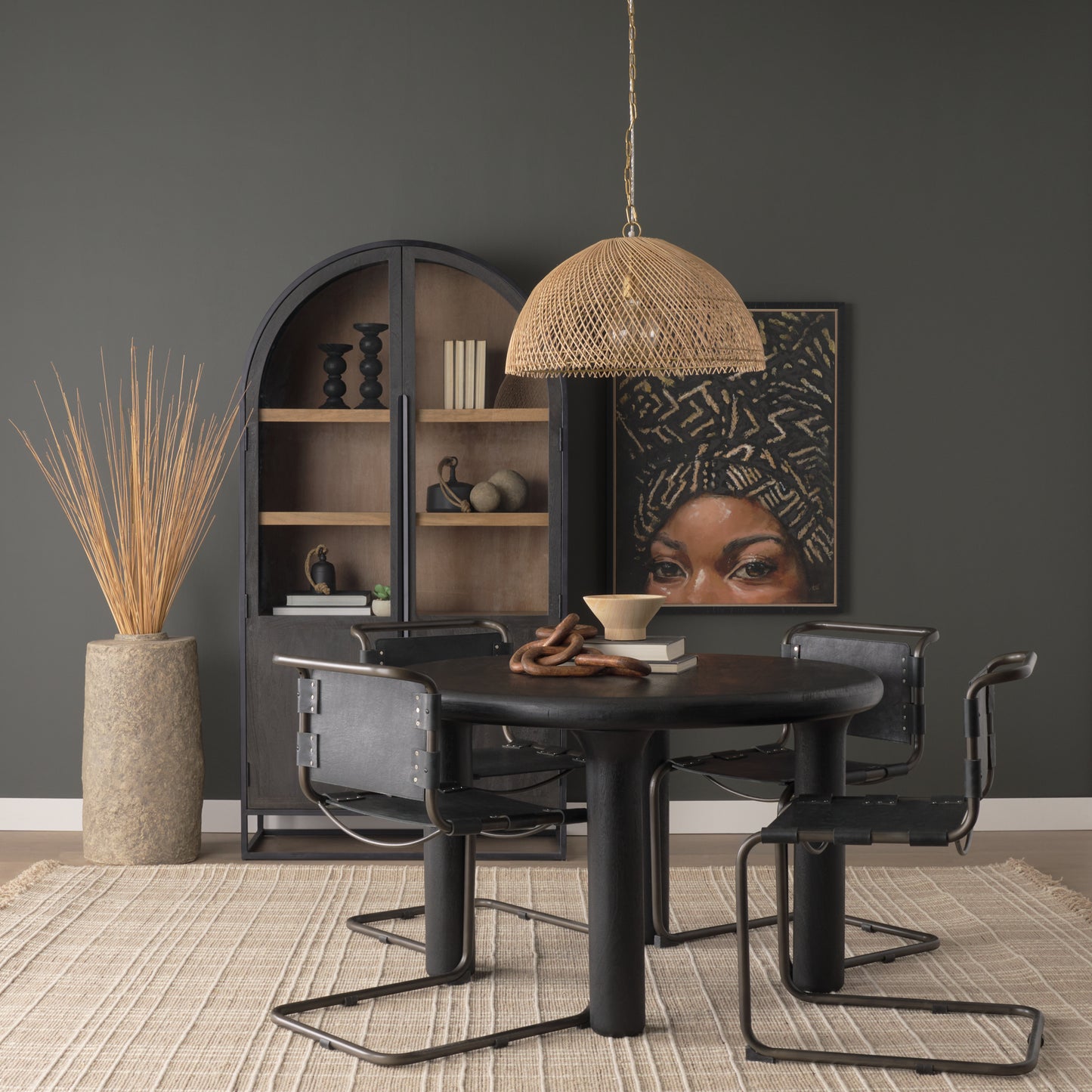 1-Light Natural Woven Rattan Dome Pendant