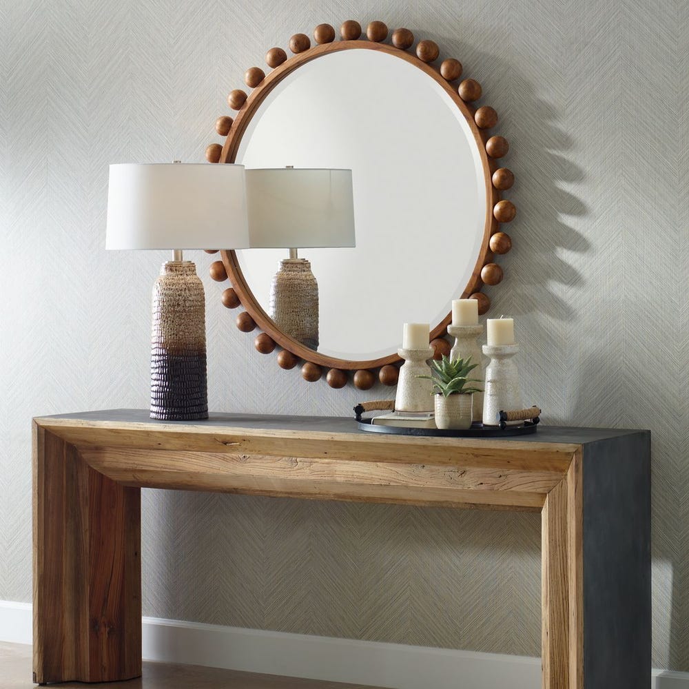 Solid Mango Wood Round Mirror